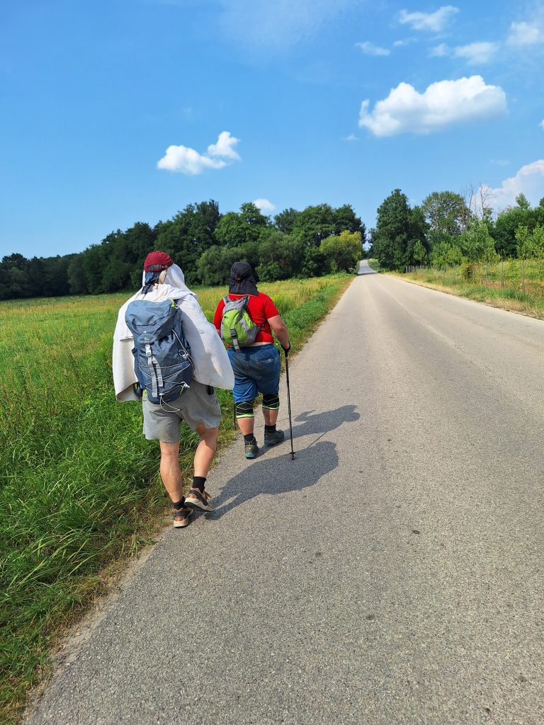 Gergő és Feri mennek az út szélén